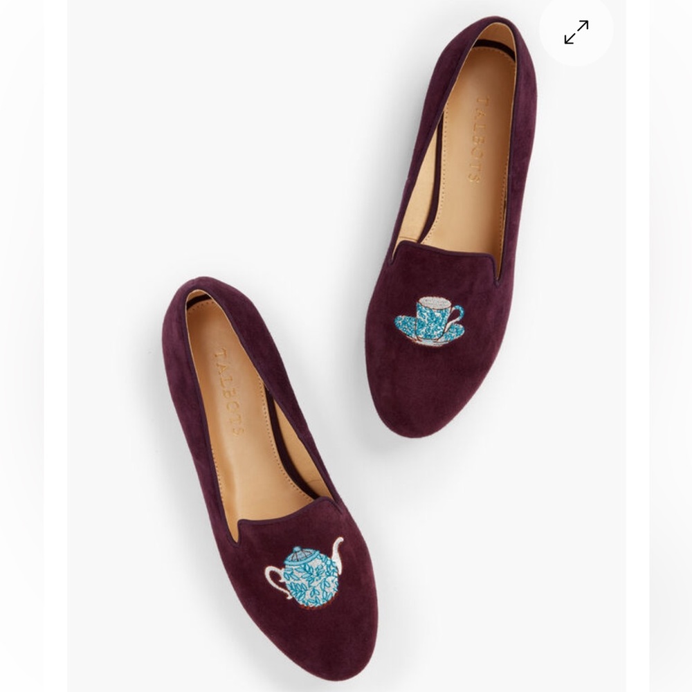 Burgundy suede embroidered loafers